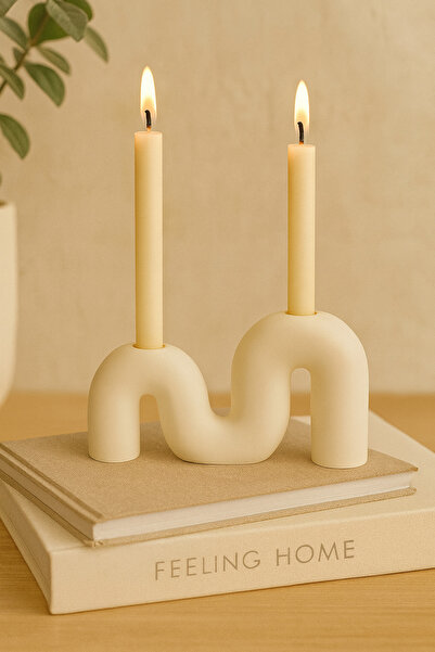 Mios Home Modern Dalga Formlu İkili Dekoratif Şamdan Mumluk Biblo