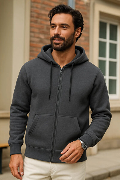 DAMGA JEANS Cardigan lung pentru bărbați, antracit, supradimensionat de iarnă...