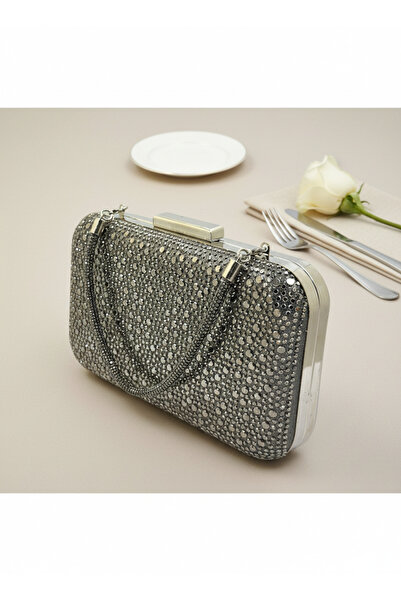 Biçanta Platinum Color Crystal Stone Women's Evening Dress Bag Wedding Engagement Graduation