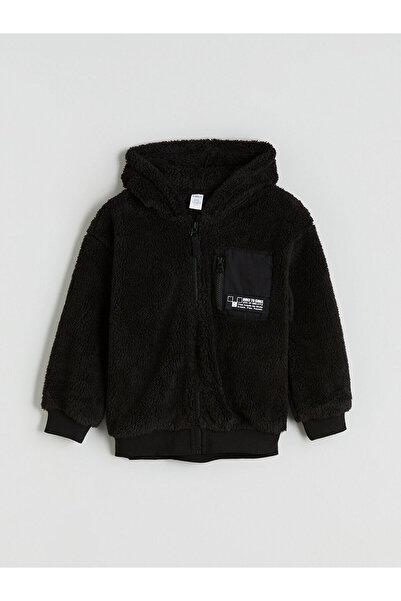 LC Waikiki Vizyon New Season Hooded Printed Boys' Plush Cardigan