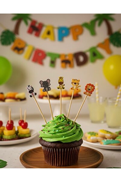 puffy party Hayvan Konsept Pasta l Cupcake Kürdanı 🦁 12 Adet