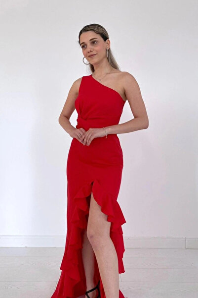 GENCULUS Red Slit Flounce Dress