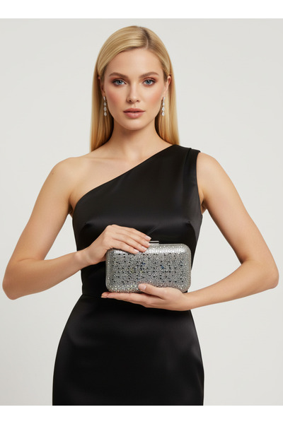 Biçanta Platinum Color Crystal Stone Women's Evening Dress Bag Wedding Engagement Graduation