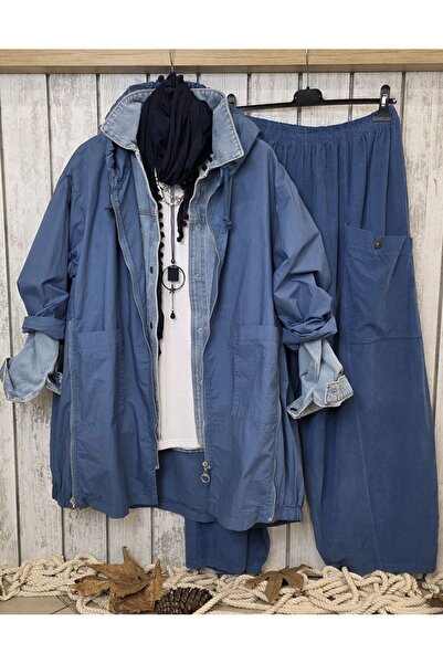 pudubutik Cotton Thin Italian Trench Coat Blue