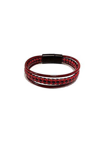 HER ŞEY NOTA www.herseynota.com Red Line Double Braided and Cord Genuine Leather Men's Bracelet – 41