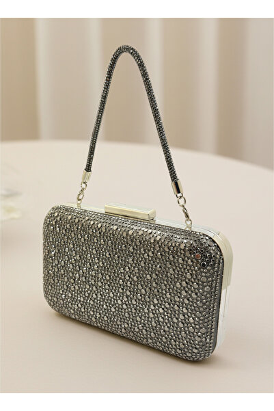 Biçanta Platinum Color Crystal Stone Women's Evening Dress Bag Wedding Engagement Graduation