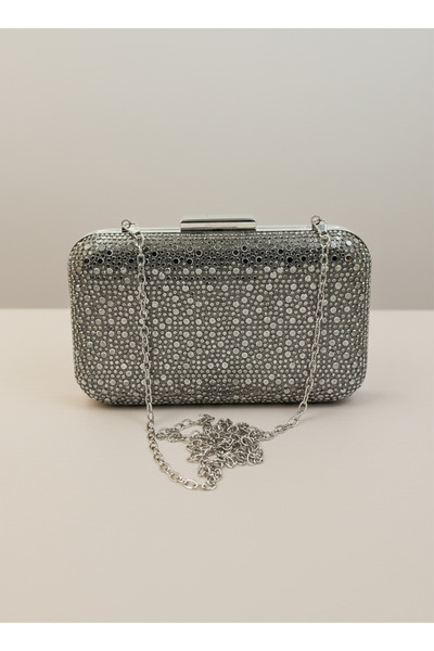 Biçanta Platinum Color Crystal Stone Women's Evening Dress Bag Wedding Engagement Graduation