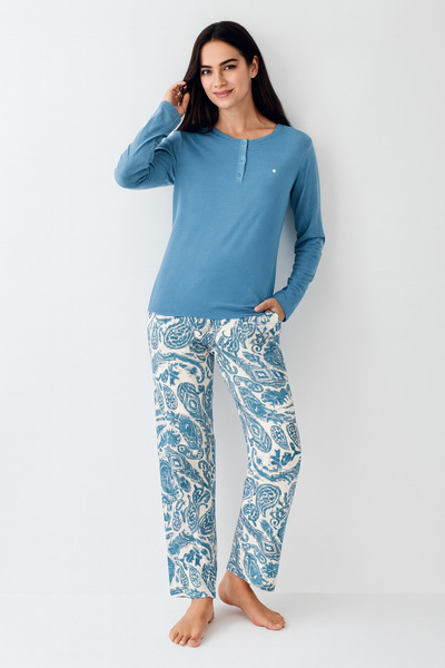 Pierre Cardin Women's Mabi Ethnic Patterned Half Placket Buttoned Collar Modal-Cotton 2-Piece Pajama Set Vr.11.P91.C75.Y01