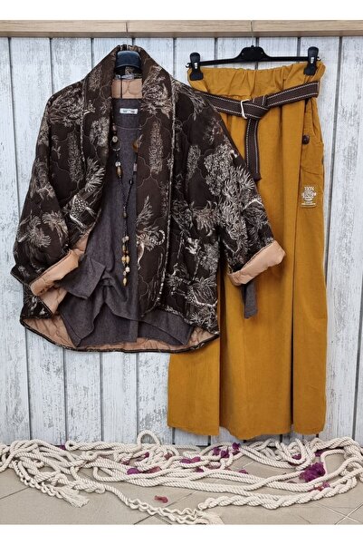 pudubutik Loose Cut Velvet Long Skirt Mustard