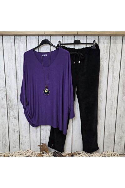 pudubutik Oversized V-Neck Casual Italian Purple Sweater
