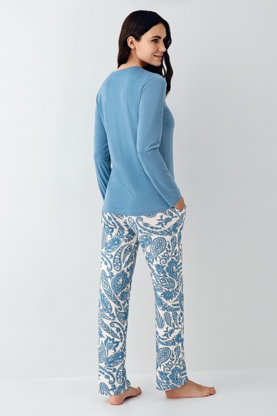 Pierre Cardin Women's Mabi Ethnic Patterned Half Placket Buttoned Collar Modal-Cotton 2-Piece Pajama Set Vr.11.P91.C75.Y01