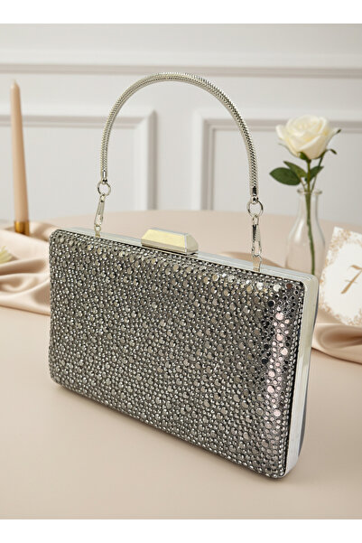 Biçanta Platinum Crystal Stone Chain Handle Women's Evening Dress Bag Wedding Engagement Graduation