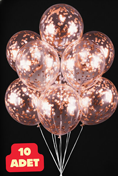 Baloncu Dede Rose Gold 10 Adet Konfetili Şeffaf Balon Doğum Günü Balonu Parça...