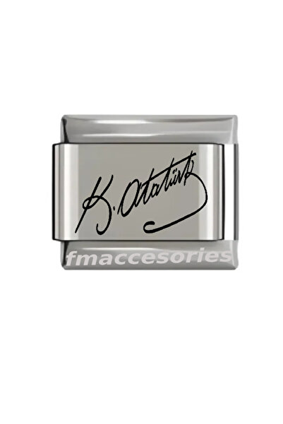 fmaccessoriess سوار من الفولاذ الإيطالي بلون فضي مع نقش ليزر بتوقيع أتاتورك، لا يتلاشى لونه ولا يسود