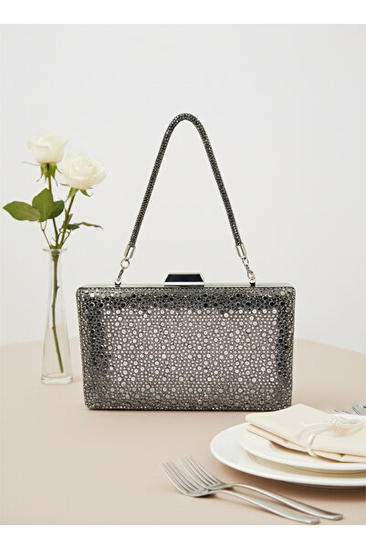 Biçanta Platinum Crystal Stone Chain Handle Women's Evening Dress Bag Wedding Engagement Graduation