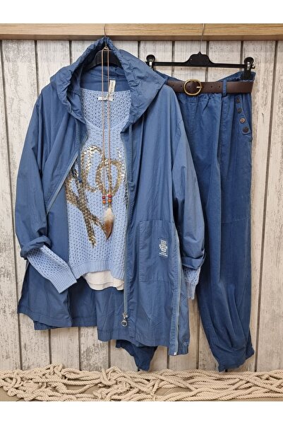 pudubutik Cotton Italian Trench Coat Blue