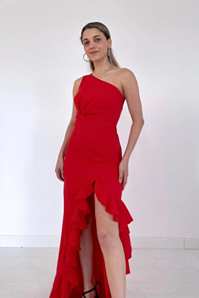 GENCULUS Red Slit Flounce Dress