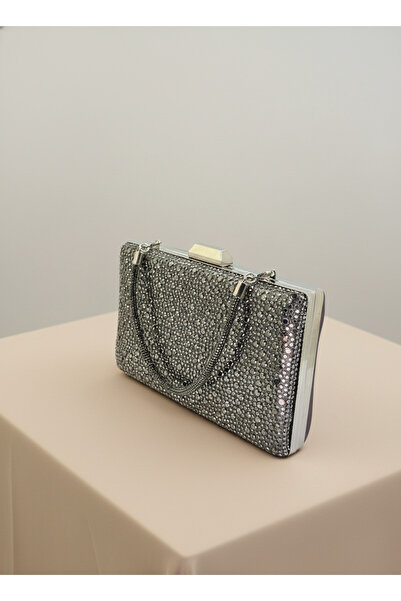 Biçanta Platinum Crystal Stone Chain Handle Women's Evening Dress Bag Wedding Engagement Graduation