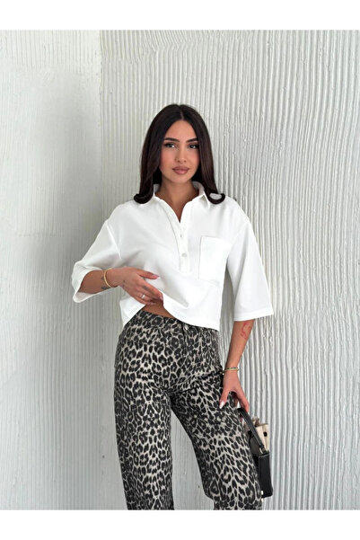 GENCULUS Crop Collar Shirt Three Quarter Leeve Sleeve White