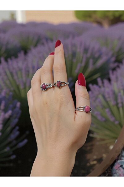 MODA 3'lü Retro Yüzük Seti-Gül Kurusu