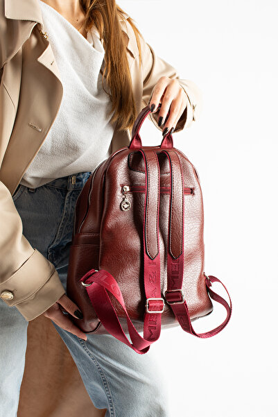 By Hakan Mega-621 Washed Leather Women's Backpack Bordo