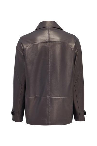 Derimod Rosalin Women Gray Shirt Collar Oversized Leather Coat 25Wge5327Mp