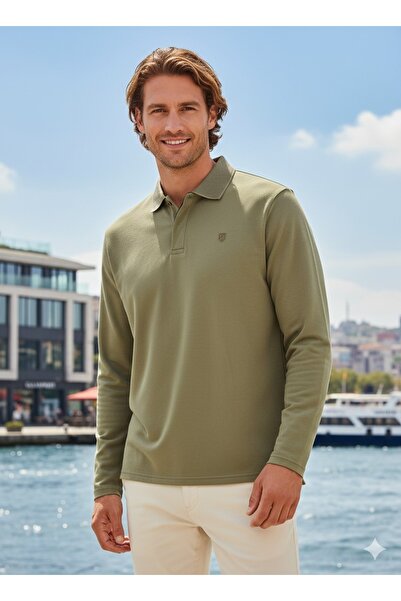 Jack & Jones Polo Neck Long Sleeve Men's Sweat Shirt Light Green