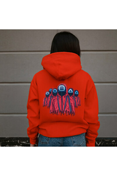 CLASSY.MODA Unisex Hooded 3 Thread Ş Fleece-Lined Kangaroo Pocket Geometric Masked Squad B Printed Hoodie