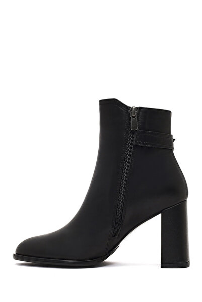 Derimod Women's Black Buckle Zippered Thick Heeled Leather Boots 25Wfd132718