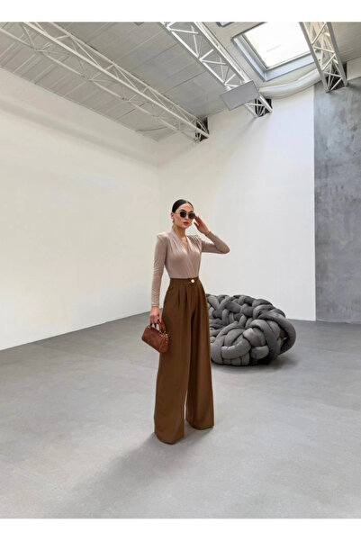 GENCULUS    230 Gr Poly Viscose Full Lycra Pleated Palazzo Trousers