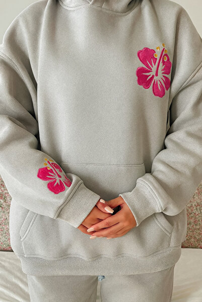 CLASSY.MODA Hanorac pentru femei supradimensionat cu glugă 3 Thread Ş cu căpt...