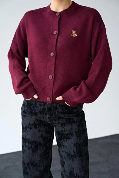 GENCULUS Teddy Bear Cardigan Claret Red