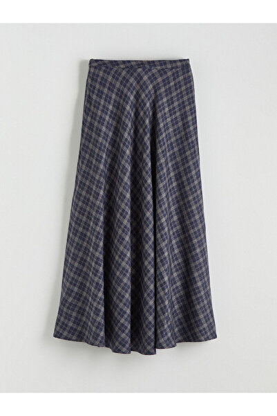 LC Waikiki Fusta în carouri cu fermoar în talie, albastru bleumarin