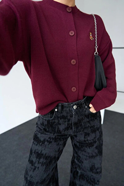 GENCULUS Teddy Bear Cardigan Claret Red