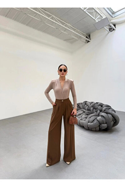 GENCULUS    230 Gr Poly Viscose Full Lycra Pleated Palazzo Trousers