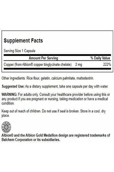 SWANSON Albion Chelated Copper 2 Milligrams 60 Capsules