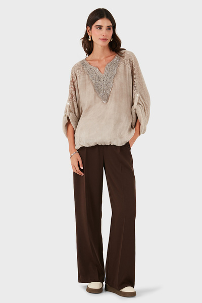 Via Dante Oversized V-Neck Sequin Lace Detailed Blouse Blouse 690822