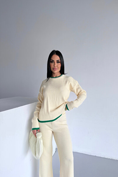 kamacibutik Crew Neck Zipper Detail Knitwear Set Standard Size (S/M/L/Xl) Compatible