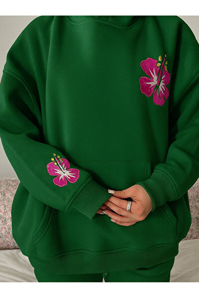 CLASSY.MODA Hanorac pentru femei supradimensionat cu glugă 3 Thread Ş cu căpt...