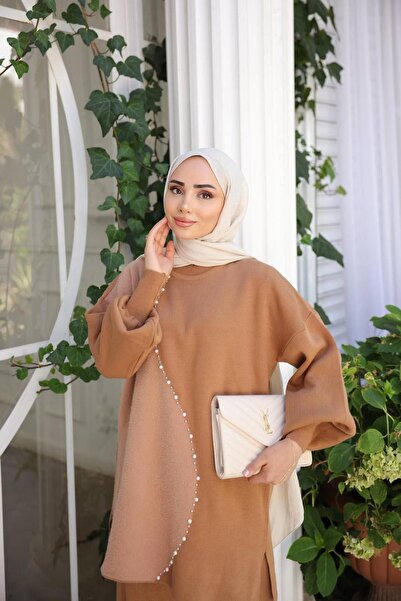 Kirazca Butik Women's Soft Stone Embroidered Standard Size Hijab Suit