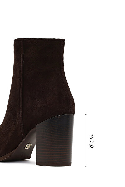 Derimod Kadın Kahverengi Fermuarlı Kalın Topuklu Süet Deri Bot 25WFD163010