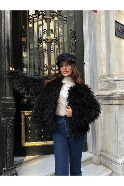 A&O Style Kadın Oversize Dokulu Ekstra Yumuşak Kürk Ceket
