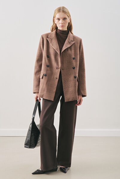 Manuka Double-Breasted Plaid Blazer Jacket Bordo