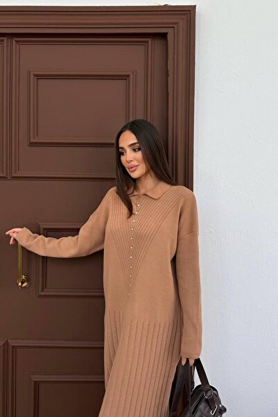 Kirazca Butik Women's Knitted Standard Size Stone Knitwear Sweater Dress