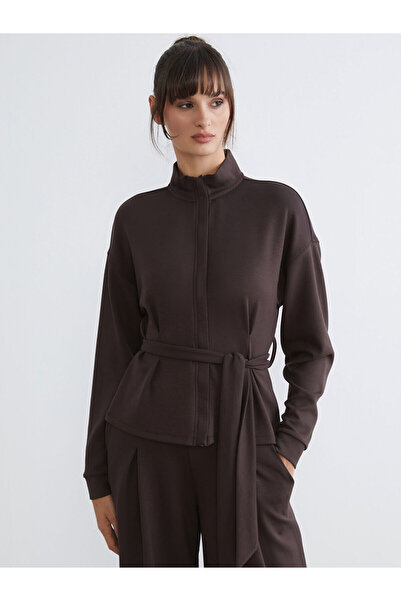 LC Waikiki Brown Stand Collar Women's Cardigan