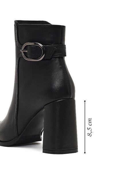 Derimod Women's Black Buckle Zippered Thick Heeled Leather Boots 25Wfd132718