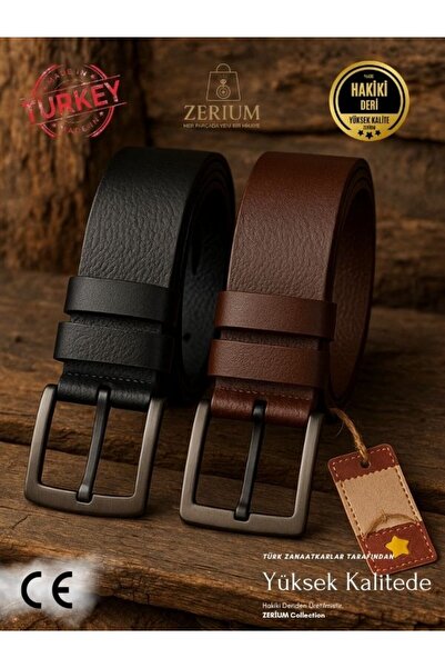ZERİUM Dual Leather Classic Set – 100% Genuine Leather Luxury 2-Piece Men's Belt Set 120 cm