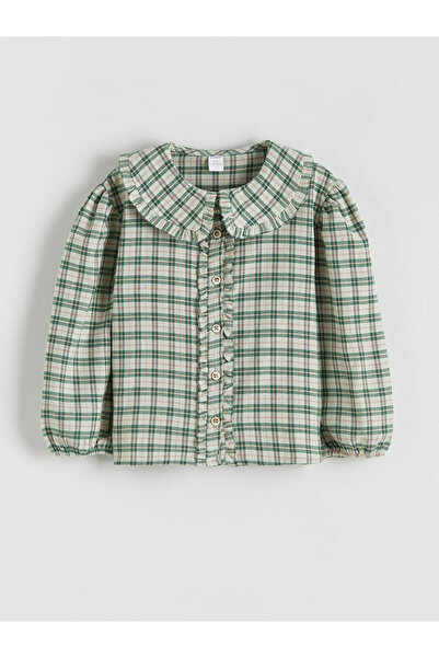 LC Waikiki Cămașă pentru fete în carouri LCW Kids guler tip Peter Pan