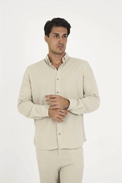 GENCULUS Buttoned Full Mold Long Sleeve Jacquard Shirt Gray