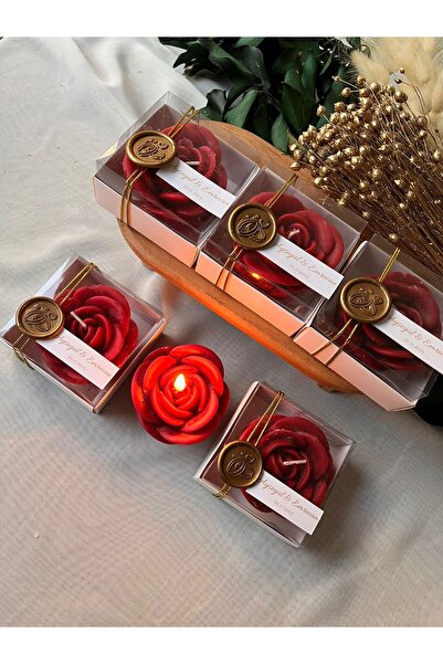 cev den store Kırmızı Gül Mum Söz Nişan Nikah Kına Gecesi Hediyeliği 25 Adet